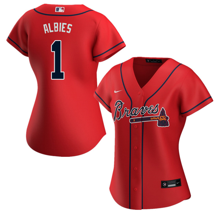 Nike Women #1 Ozzie Albies Atlanta Braves Baseball Jerseys Sale-Red